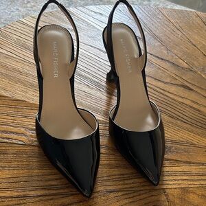 Marc Fisher Black Patent Leather Pointed Slingback Heels